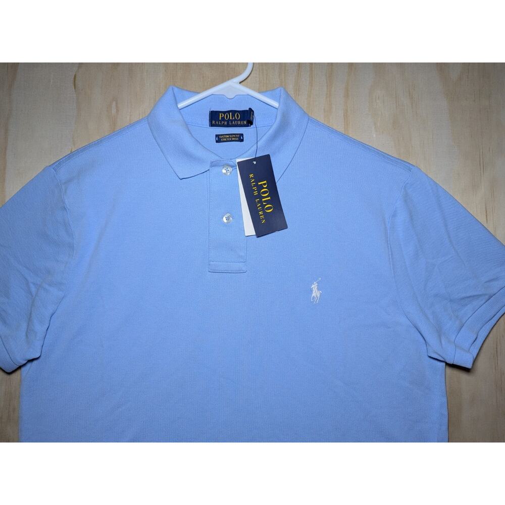 Polo Ralph Lauren Men's Custom Slim Fit Stretch Mesh Polo Shirt Blue NEW - Picture 2 of 7